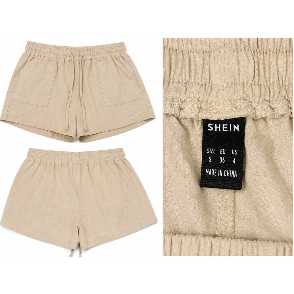 SHEIN Womens Shorts Size Sz S/4 Beige Drawstring Elastic Waist Casual Boho